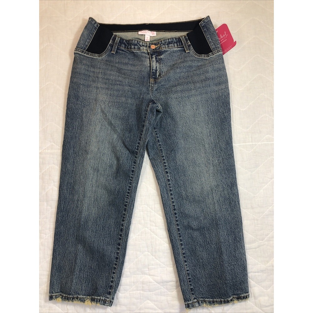 Isabel Maternity Jeans Size 12 Blue‎ Denim Distressed Straight Side Panel NWT